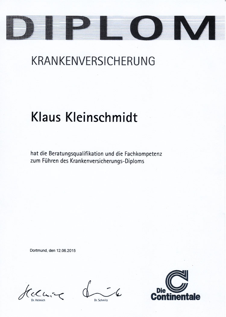 Diplom Krankenversicherung Klaus Kleinschmidt